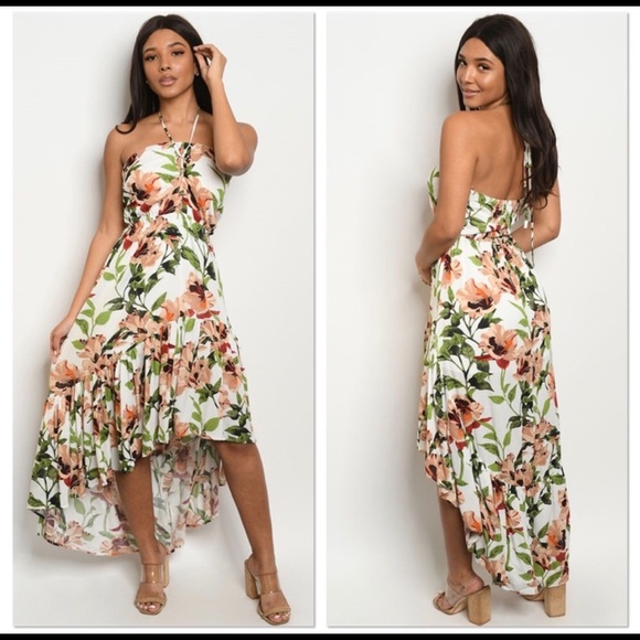 Dresses & Skirts - New! White Floral Halter Hi/Lo Maxi Dress